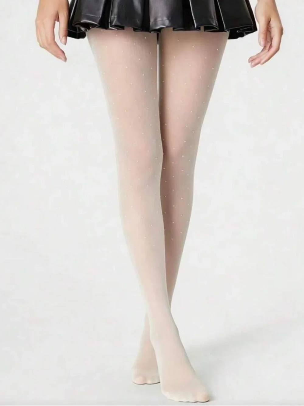 Sheer Rhinestone Pearl-Studded Milky White Tights